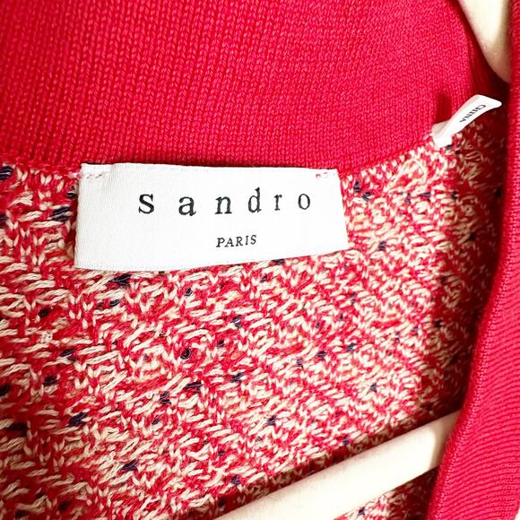 Sandro Womens Brandy Tweed Cardigan Button Front Cropped Red White Size 1 Small - Picture 8 of 10